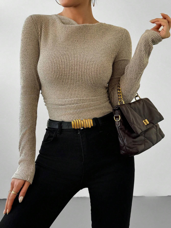 AliExpress Amazon Hot Selling európai és amerikai, határokon átnyúló női ruházat 2025 tavaszi magas nyakú, rakott, hosszú ujjú, karcsúsított nadrág nőknek