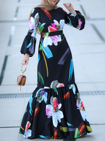 2024-es fekete hosszú ujjú, nyomtatott ünnepi öv, közel-keleti női arab ruha