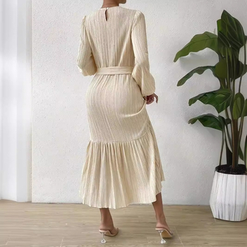 Spot Crossborder 2024 kora tavaszi Amazon pulóver kerek nyakú lámpás ujjú Zou csíkos öv elegáns munkaruha nőknek