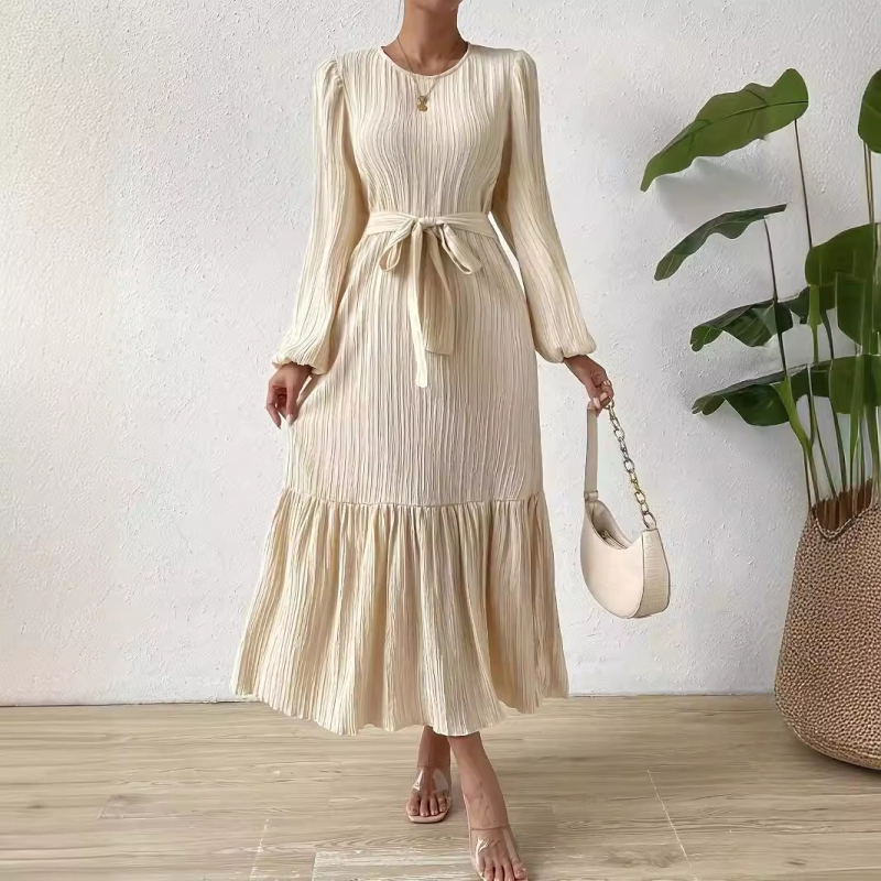 Spot Crossborder 2024 kora tavaszi Amazon pulóver kerek nyakú lámpás ujjú Zou csíkos öv elegáns munkaruha nőknek