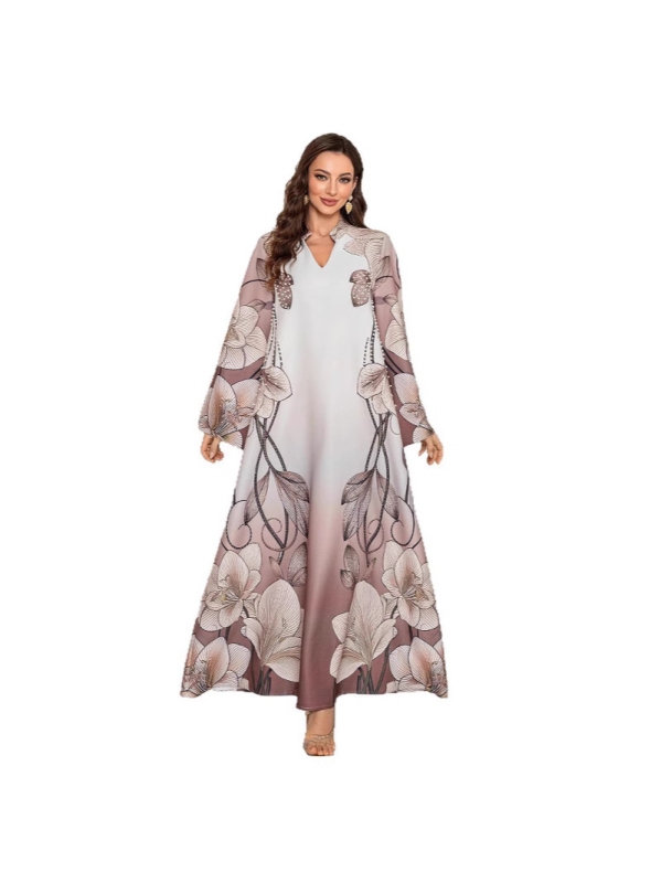 Legnépszerűbb közel-keleti köntös, hosszú szoknya, muszlim köntös, nyomtatott gyöngyös, forró gyémánt V-nyakú abaya ruha