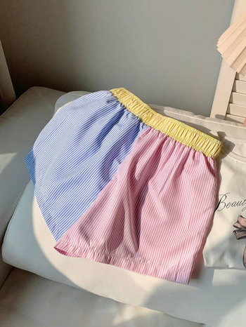 Amazon Külkereskedelmi 2025 Nyári Új Csíkos Patchwork Rövidnadrágok Laza Alkalmi Otthoni Légáteresztő Alvásnadrágok Európai és Amerikai Stílusban