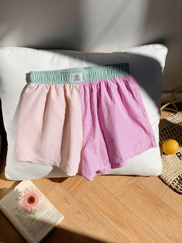 Amazon Külkereskedelmi 2025 Nyári Új Csíkos Patchwork Rövidnadrágok Laza Alkalmi Otthoni Légáteresztő Alvásnadrágok Európai és Amerikai Stílusban