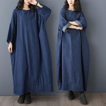 Retro traper haljina dugih rukava, rano proljeće 2025., nova umjetnička, plus size, široka, ležerna, za mršavljenje, duga haljina