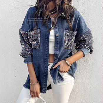 2024 újdonság raktáron európai és amerikai, határokon átnyúló divatos, gyöngyös hímzéssel készült, vízálló farmerkabát