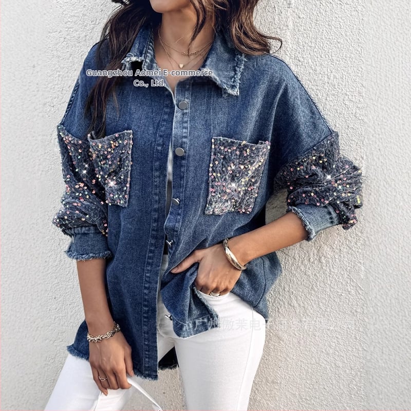 2024 újdonság raktáron európai és amerikai, határokon átnyúló divatos, gyöngyös hímzéssel készült, vízálló farmerkabát