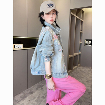Κοντό τζιν παλτό για άνοιξη και φθινόπωρο 2024 Νέα γυναικεία κεντημένα γυναικεία ρούχα σε κινέζικο στιλ Ευρωπαϊκός σταθμός Ευρωπαϊκή μπλούζα μόδας για γυναίκες