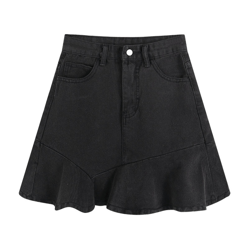 Fekete farmerszoknya nőknek 2025 nyárra, új, magas derekú, niche fodros halfarokszoknya