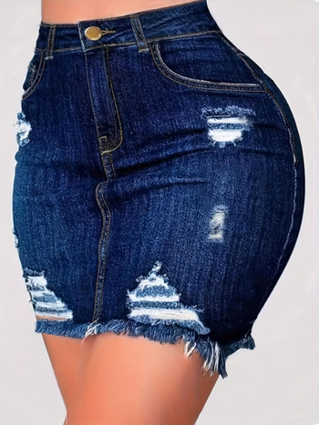 Rövid, Amazonból származó, európai és amerikai stílusú, sokoldalú, kézzel készített, kopott, magas derekú, farmer miniszoknya nőknek, nyári, testhezálló szoknya