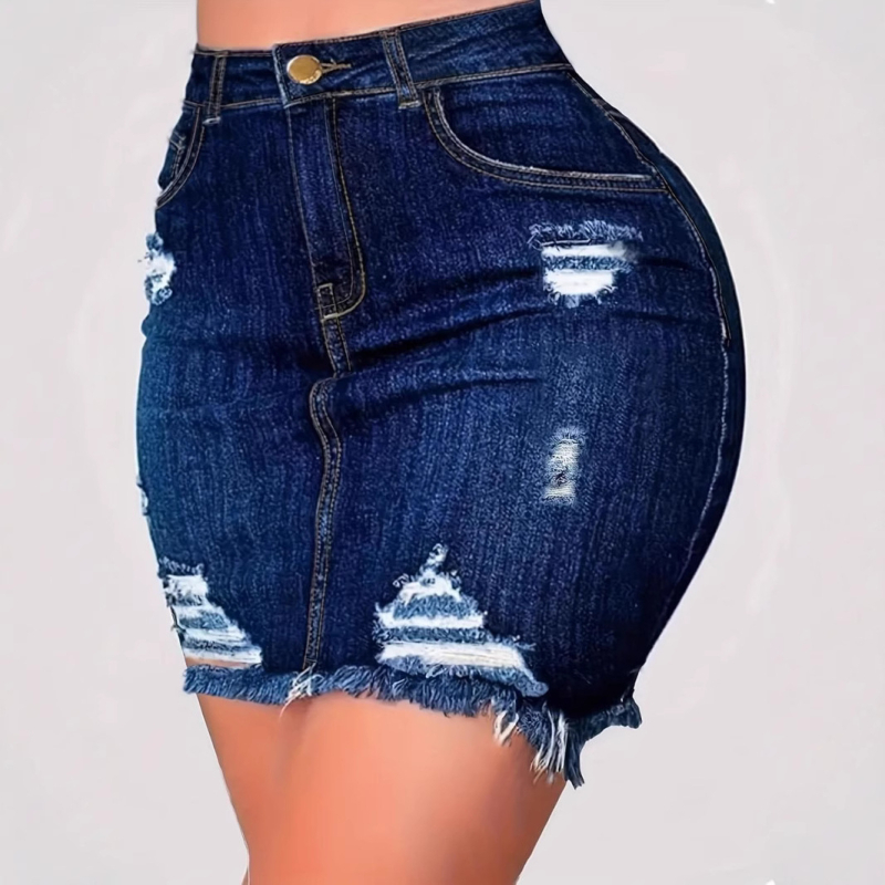 Rövid, Amazonból származó, európai és amerikai stílusú, sokoldalú, kézzel készített, kopott, magas derekú, farmer miniszoknya nőknek, nyári, testhezálló szoknya