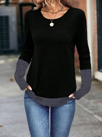 Toamna/iarna 2024, nou tricou cu mânecă lungă pentru femei, TEMUTiktok, Amazon Europa și Statele Unite, transfrontalier, fals, două