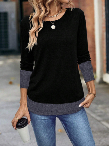 Toamna/iarna 2024, nou tricou cu mânecă lungă pentru femei, TEMUTiktok, Amazon Europa și Statele Unite, transfrontalier, fals, două