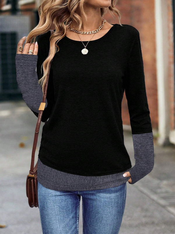 Toamna/iarna 2024, nou tricou cu mânecă lungă pentru femei, TEMUTiktok, Amazon Europa și Statele Unite, transfrontalier, fals, două