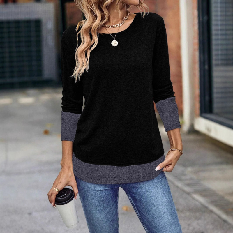 Toamna/iarna 2024, nou tricou cu mânecă lungă pentru femei, TEMUTiktok, Amazon Europa și Statele Unite, transfrontalier, fals, două