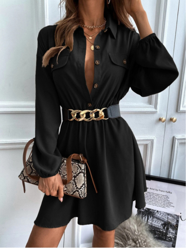 Amazon európai és amerikai külkereskedelmi határokon átnyúló új húzózsinóros derék karcsúsító megjelenésű hajtókás ingruha (öv nélkül)