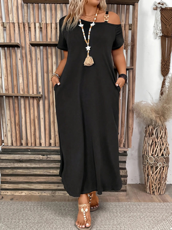 2025 Prekogranična seksi modna europska i američka V-izrez kratkih rukava s prorezom na rubu, labava jednodijelna suknja za noćni klub