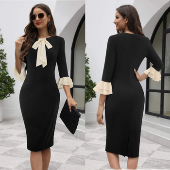 Határokon átnyúló, 2024-es független állomású európai és amerikai Amazon tavaszi és nyári nyakú, csipkés, fodros ujjú, karcsúsított szabású ruha