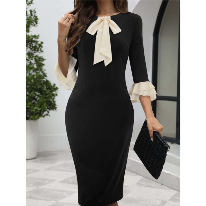 Határokon átnyúló, 2024-es független állomású európai és amerikai Amazon tavaszi és nyári nyakú, csipkés, fodros ujjú, karcsúsított szabású ruha