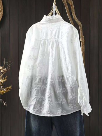 Ősi Ruházat Tavaszi & Őszi Új Édes Csipkegalléros Pamut Hímzett Női Művészeti Színes Gombos Laza Ing