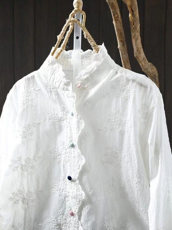 Ősi Ruházat Tavaszi & Őszi Új Édes Csipkegalléros Pamut Hímzett Női Művészeti Színes Gombos Laza Ing