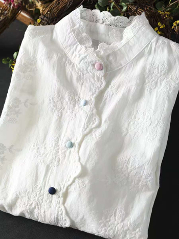 Ősi Ruházat Tavaszi & Őszi Új Édes Csipkegalléros Pamut Hímzett Női Művészeti Színes Gombos Laza Ing