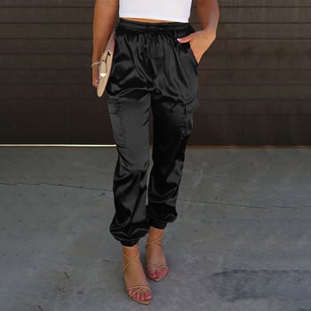 Блестящи европейски и американски летни сатенени ежедневни панталони за жени, нови, висококачествени спортни гащеризони с висока талия