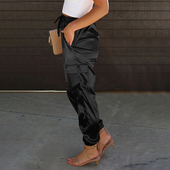 Блестящи европейски и американски летни сатенени ежедневни панталони за жени, нови, висококачествени спортни гащеризони с висока талия