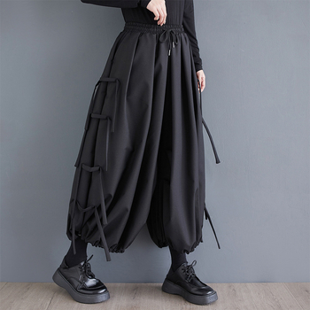 Есен и зима 2024 Нови свободни панталони с широки крачоли, дамски, големи размери, персонализирани ежедневни панталони с еластична талия