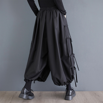Есен и зима 2024 Нови свободни панталони с широки крачоли, дамски, големи размери, персонализирани ежедневни панталони с еластична талия
