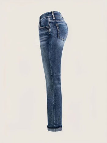 2025 m. tarpvalstybiniai nauji europietiški ir amerikietiški stilingi didelio dydžio aukšto juosmens tamprūs moteriški ploni džinsai