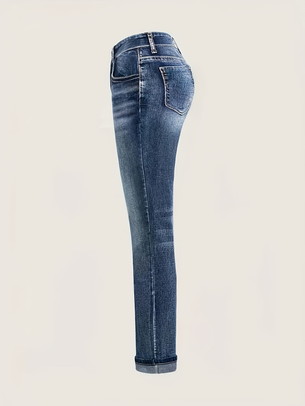 2025 m. tarpvalstybiniai nauji europietiški ir amerikietiški stilingi didelio dydžio aukšto juosmens tamprūs moteriški ploni džinsai