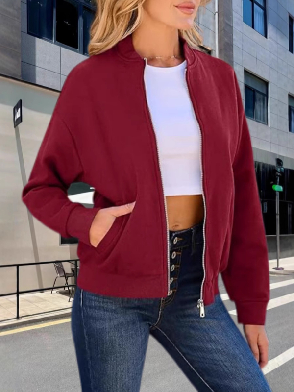 2025 Amazon Toamna Noua Stație Independentă Europeană și Americană Transfrontalieră Temu Culoare Solidă Jachetă cu Fermoar Jachetă Casual pentru Femei