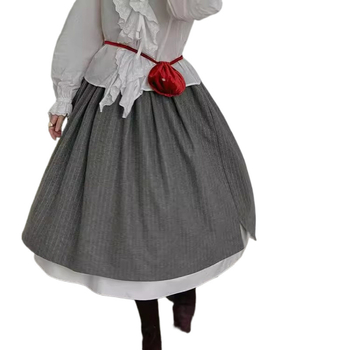 Винтидж пола с художествени сиви райета, двуслойна, с шевове, големи размери, нова сива пола за зимата 2024