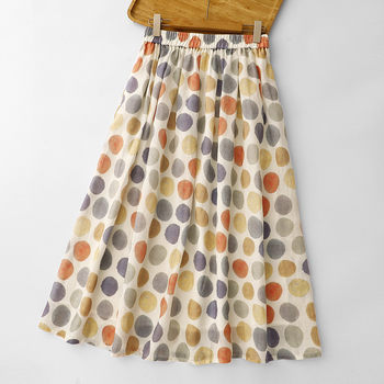 Καλλιτεχνική φούστα διπλής στρώσης από βαμβάκι και λινό με ακουαρέλα και πουά για γυναίκες, άνοιξη και καλοκαίρι 2025