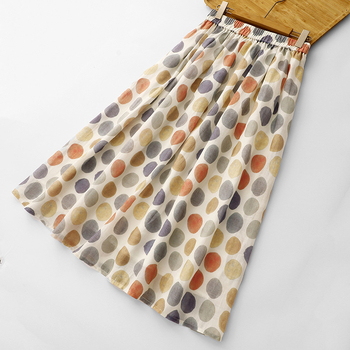 Καλλιτεχνική φούστα διπλής στρώσης από βαμβάκι και λινό με ακουαρέλα και πουά για γυναίκες, άνοιξη και καλοκαίρι 2025