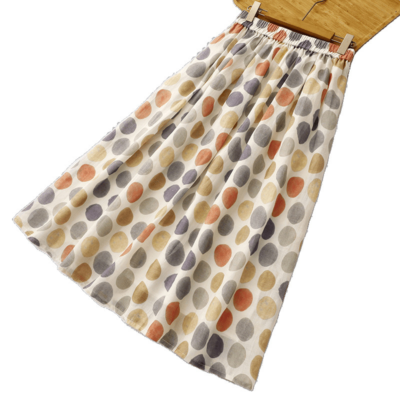 2025 tavaszi és nyári kétrétegű pamut és lenvászon akvarell pöttyös művészi szoknya nőknek