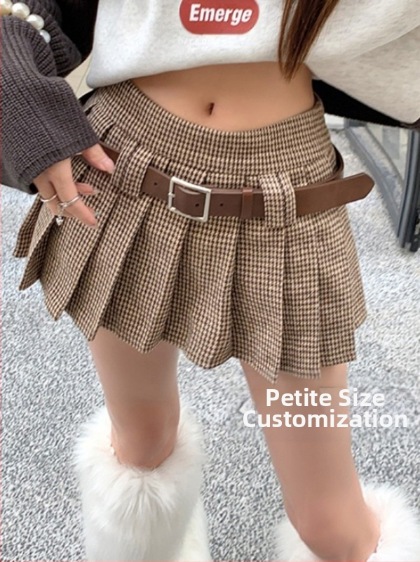 Vintage egyetemi tyúklábmintás rakott szoknya női őszi magas derekú 150-es rövid Spice Girl A-vonalú csípőszoknya XS