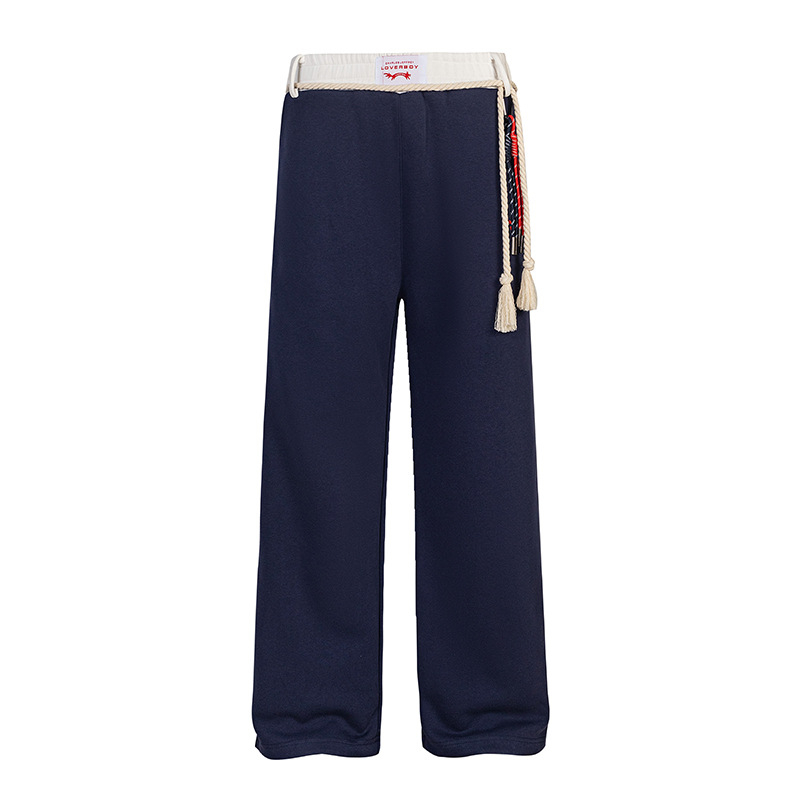 Amerikai retro színű, kontrasztos, széles szárú sportnadrág, női hosszú nadrág, tavaszi jazz, laza, húzózsinóros, hétköznapi, egyenes szabású nadrág