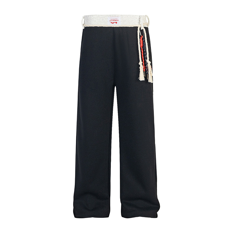 Amerikai retro színű, kontrasztos, széles szárú sportnadrág, női hosszú nadrág, tavaszi jazz, laza, húzózsinóros, hétköznapi, egyenes szabású nadrág