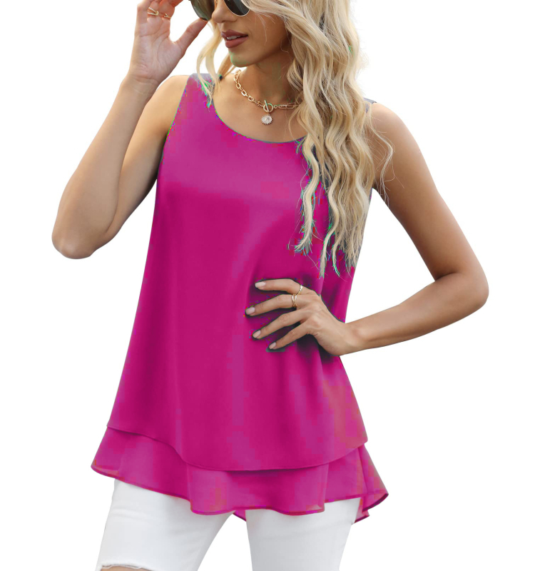 Nagy raktáron Női ujjatlan sifon mellény, kétrétegű, lezser ing, öves felső