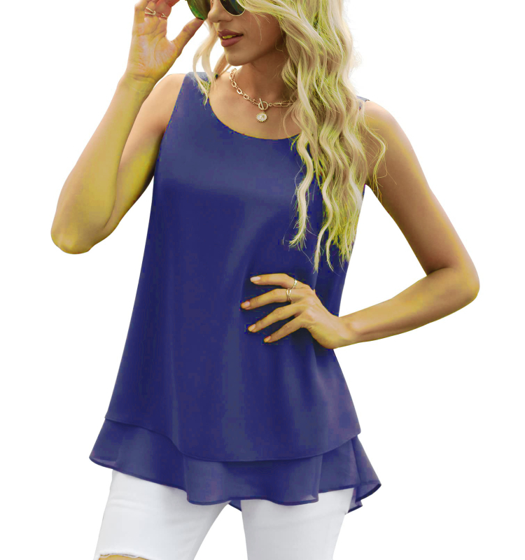 Nagy raktáron Női ujjatlan sifon mellény, kétrétegű, lezser ing, öves felső