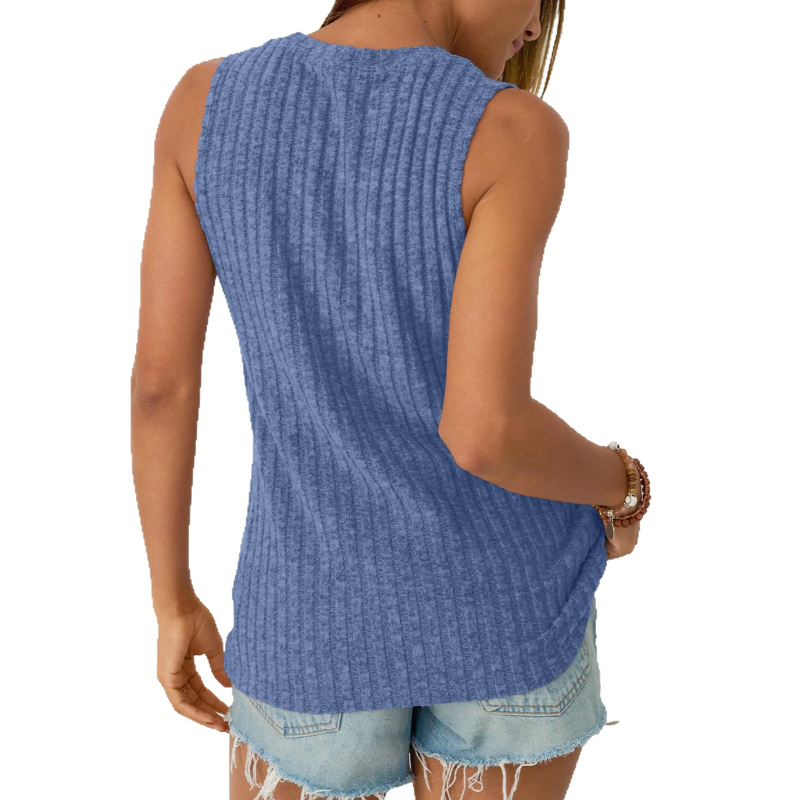 Határokon átnyúló új Amazon nyári női egyszínű ujjatlan kötött felső lezser kerek nyakú mellény