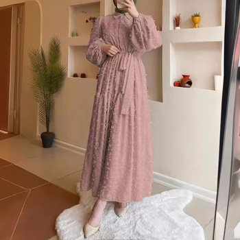 M2709 Amazon határokon átnyúló női közel-keleti muszlim új, egyszínű, jacquard elegáns, hosszú, divatos ruha