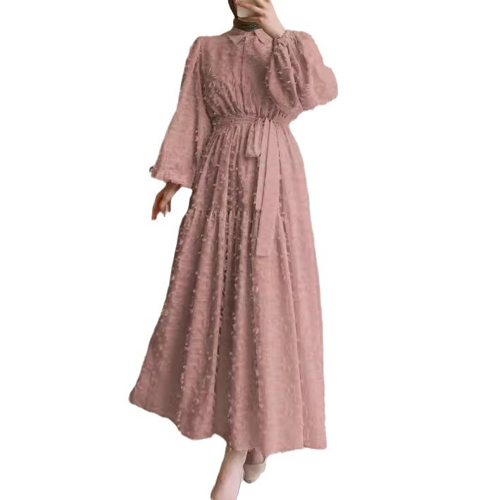 M2709 Amazon határokon átnyúló női közel-keleti muszlim új, egyszínű, jacquard elegáns, hosszú, divatos ruha