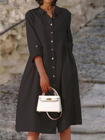 2024 új, határokon átnyúló külkereskedelmi Európából és az Egyesült Államokból származó női raktáron lévő tavaszi és nyári, egyszínű, pamut és len, egyszínű, bő zsebes ruha