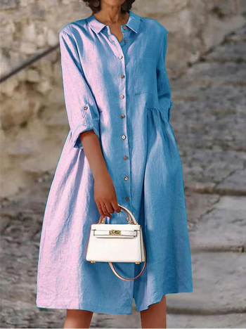 2024 új, határokon átnyúló külkereskedelmi Európából és az Egyesült Államokból származó női raktáron lévő tavaszi és nyári, egyszínű, pamut és len, egyszínű, bő zsebes ruha