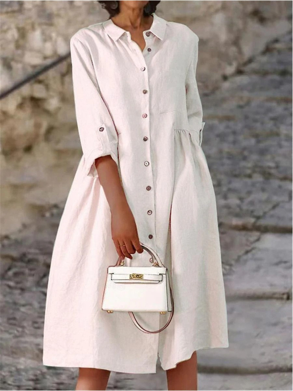 2024 új, határokon átnyúló külkereskedelmi Európából és az Egyesült Államokból származó női raktáron lévő tavaszi és nyári, egyszínű, pamut és len, egyszínű, bő zsebes ruha