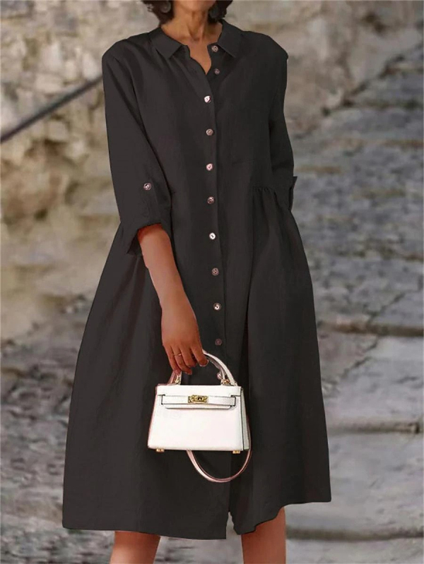 2024 új, határokon átnyúló külkereskedelmi Európából és az Egyesült Államokból származó női raktáron lévő tavaszi és nyári, egyszínű, pamut és len, egyszínű, bő zsebes ruha