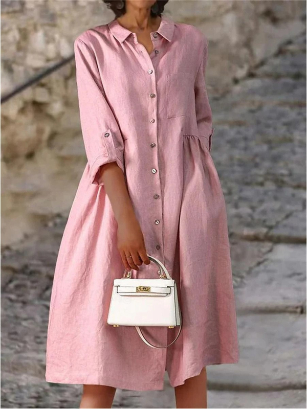 2024 új, határokon átnyúló külkereskedelmi Európából és az Egyesült Államokból származó női raktáron lévő tavaszi és nyári, egyszínű, pamut és len, egyszínű, bő zsebes ruha