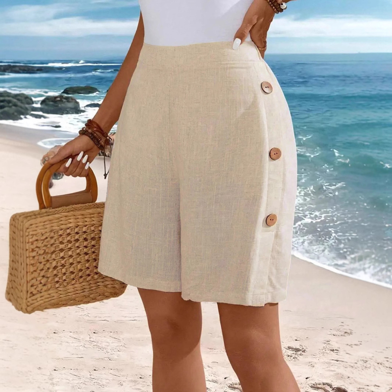 Vintage bő szárú női rövidnadrág, nyári, laza külső viselet, vékony, vintage gombdíszítésű, művészi, minden mérkőzésre alkalmas, lélegző rövidnadrág